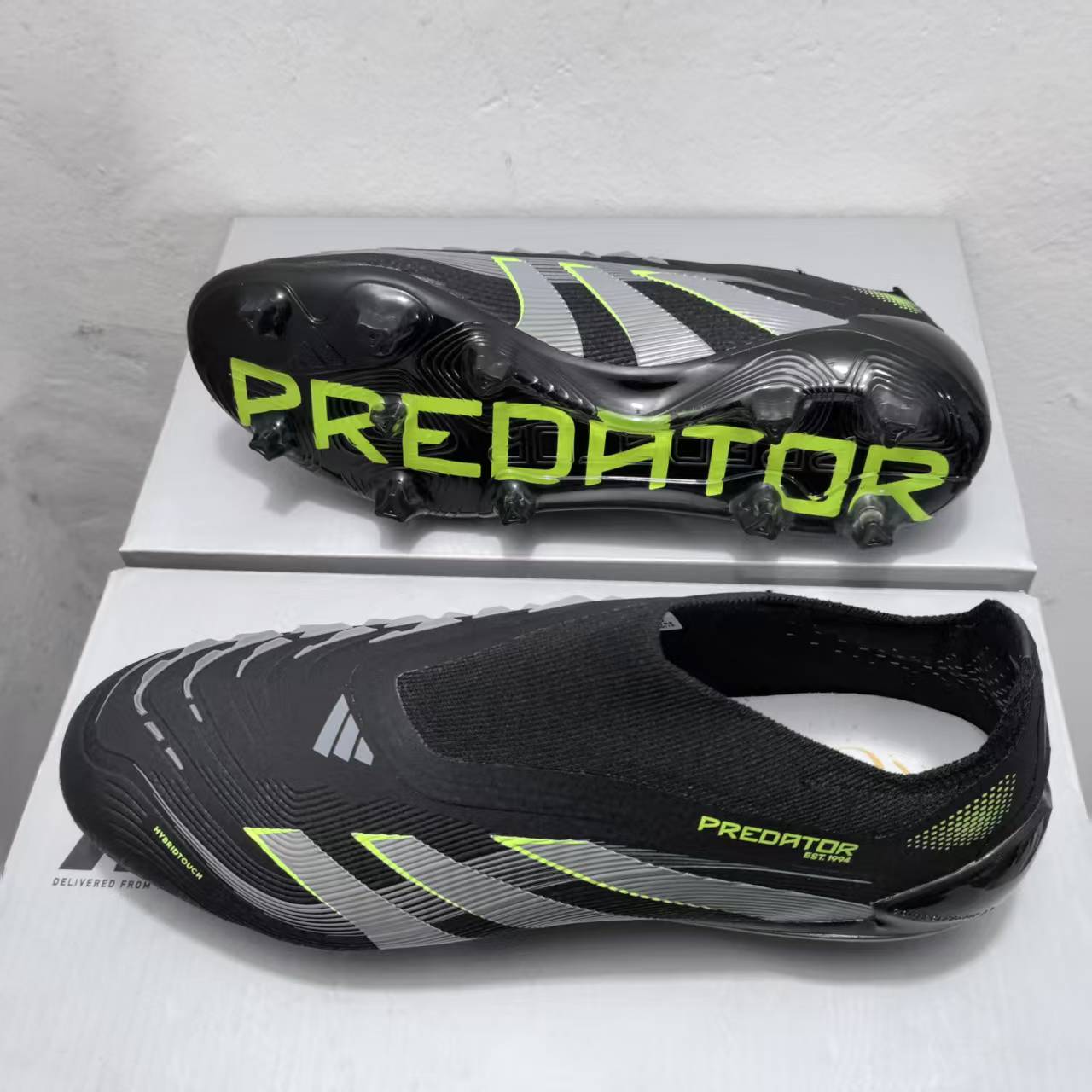 Adidas prédator Noir / Gris / Vert Laceless